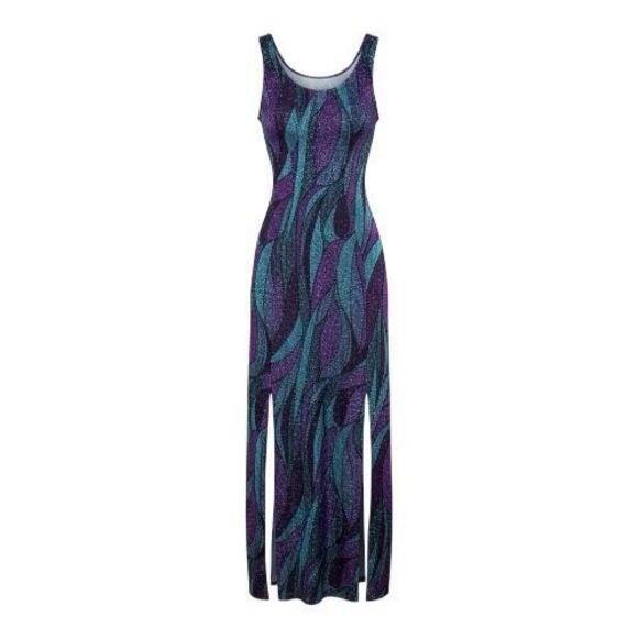 No Brand Tops - Women Unitard Maxi Dress Size S Ballroom Leotard Split Dress Purple Glitter